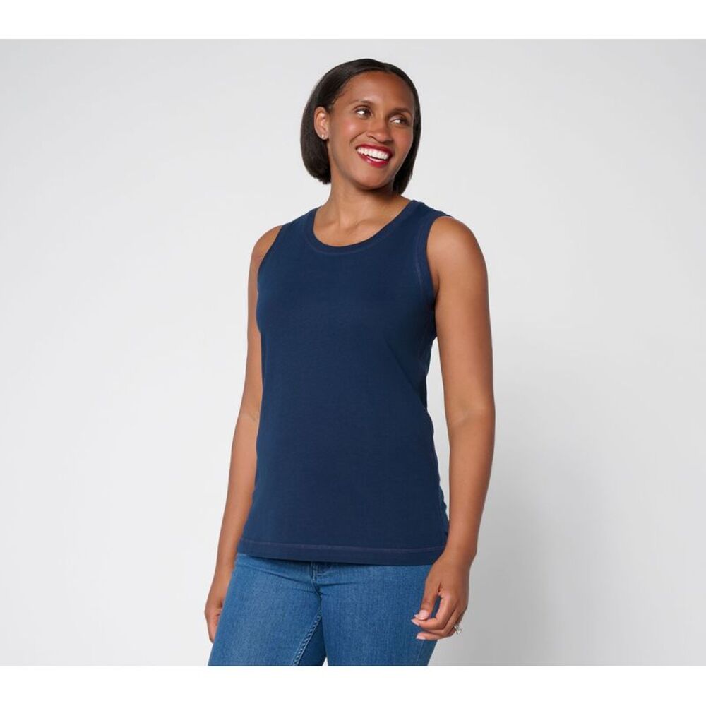 Anybody Women's Top Sz L Washed Cotton Jersey Tank Blue